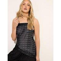 Long Tall Sally Tall Spot Asymmetrical Lace Cami - Black