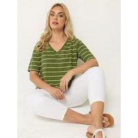Yours Curve V-Neck Stripe T-Shirt - Green
