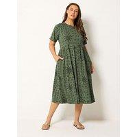 Yours Curve Mixed Floral Throw On Smock Dress - Khaki Green