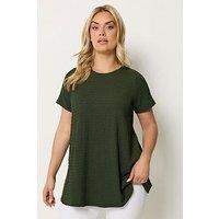 Yours Curve Short Sleeve Textured Swing Top - Green