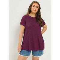 Yours Curve Short Sleeve Textured Swing Top - Purple