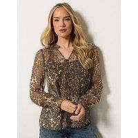 Yours Tall Leopard Sheer Pintuck Blouse - Brown