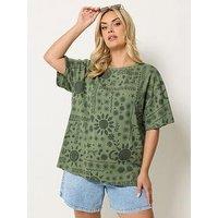 Yours Curve Oversized Tonal T-Shirt - Green