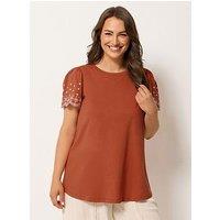 Yours Curve Angel Sleeve Embroidered T-Shirt - Orange