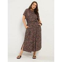 Yours Curve Leopard Print Elasticated Waist Maxi Dress - Brown