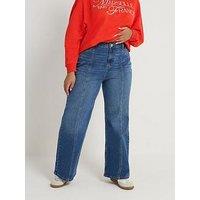 Yours Curve Wide Leg Front Seam Jeans 28" - Blue