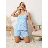Yours Curve Summer Heart Cami Short Pyjama Set - Blue