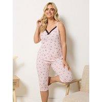 Yours Curve Bows And Hearts Cami Crop Pyjama Set - Pink
