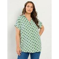 Yours Curve Pleat Front Shirt - Green