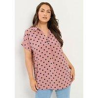 Yours Curve Pleat Front Polka Dot Shirt - Pink