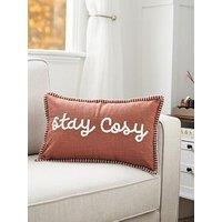 The Very Collection Stay Cosy Embroidered Bolster Cushion - Brown