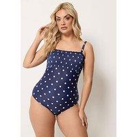 Yours Curve Polka Dot Shirred Detail Swimsuit - Blue