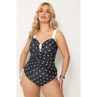 Yours Curve Polka Dot Contrast Swimsuit