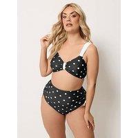 Yours Curve Polka Dot Contrast Strap Bikini - Black