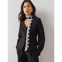 The Very Collection Women'S Lace Trim Scarf Blazer - Black