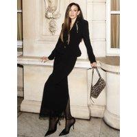 Michelle Keegan Womens Lace Trim Co Ord Maxi Column Skirt - Black