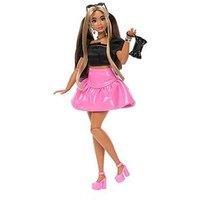 Barbie Deluxe Style Edition Fashion Doll With Glossy Pink Skirt, Black Puff Sleeve Top And Accessories