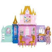 Disney Princess Rapunzel Close & Carry Castle Playset With Fashion Doll, 5 Play Areas And 20 Furniture Pieces