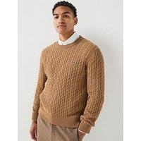 Lacoste Cotton Blend Cable Crew Neck Knitted Jumper - Light Brown