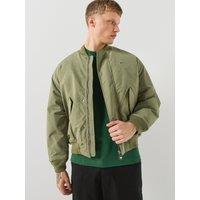 Lacoste Mens Water-Repellent Rib Trim Bomber Jacket - Khaki