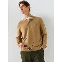 Lacoste Knitted Long Sleeve Polo Shirt - Brown