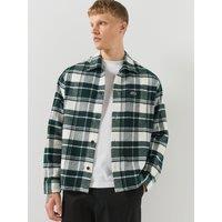 Lacoste Mens Relaxed Fit Warm Felt Checked Overshirt - Dark Green