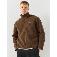Lacoste Mens Sherpa Fleece Full Zip Stand Collar Jacket - Dark Brown