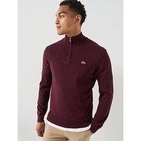 Lacoste 1/4 Zip Regular Fit Knitted Jumper - Dark Red