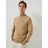 Lacoste 1/4 Zip Regular Fit Knitted Jumper - Brown
