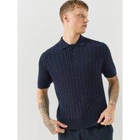 Lacoste Mens Cable Knit Regular Fit Polo Shirt - Navy