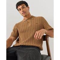 Lacoste Men'S Cotton Blend Cable Knitted Polo Shirt - Light Brown