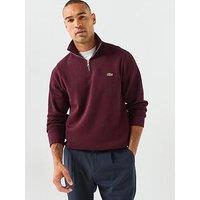 Lacoste Ribbed Interlock 1/4 Zip Sweat - Dark Red