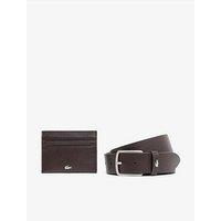 Lacoste Leather Belt And Card Holder Gift & Set - Brown