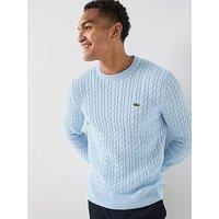 Lacoste Cotton Blend Cable Crew Neck Knitted Jumper - Light Blue