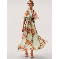 Monsoon Perrie Frill Floral Print Maxi Dress - Green