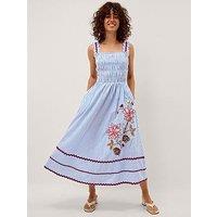 Monsoon Sloane Floral Stripe Midi Dress - Blue