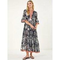 Roman Leaf Border Print Maxi Dress