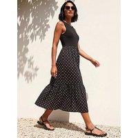 Roman Dusk Polka Dot Ribbed Midi Dress