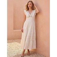 Roman Brocade Frill V-Neck Midi Dress