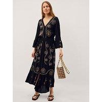 Monsoon Sophy Embroidered Maxi Kaftan - Black