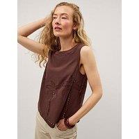 Monsoon Eden Palm Cutwork Tank Top - Brown