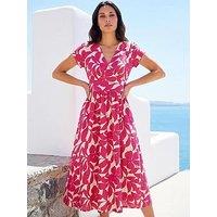 Roman Leaf Print V-Neck Midi Dress