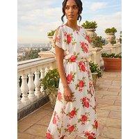 Roman Chiffon Floral Split Sleeve Midi Dress