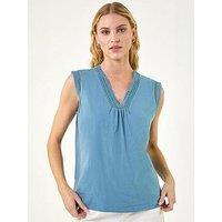 Roman Lace Trim Tie V-Neck Top