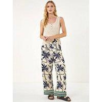 Roman Palm Print Wide Leg Trousers