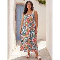 Roman Curve Print Plait Belt Strappy Midi Dress