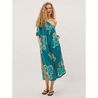 Monsoon Yasmin One-Shoulder Floral Jumpsuit - Teal