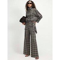 River Island Scarf Detail Check Wide Leg Trousers - Green