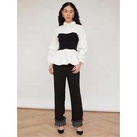 Jovonna London Women'S Embellished Hem Straight Leg Trousers - Black