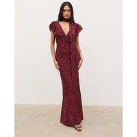 Pretty Lavish Andi V-Neck Frill Leopard Print Maxi Dress - Red